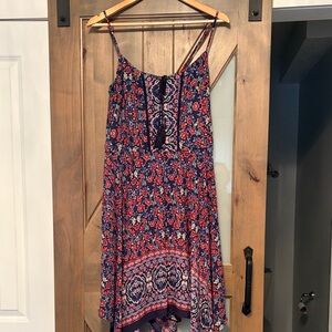 Xhilaration Navy Dress with Red and Pink Floral Print Size XXL